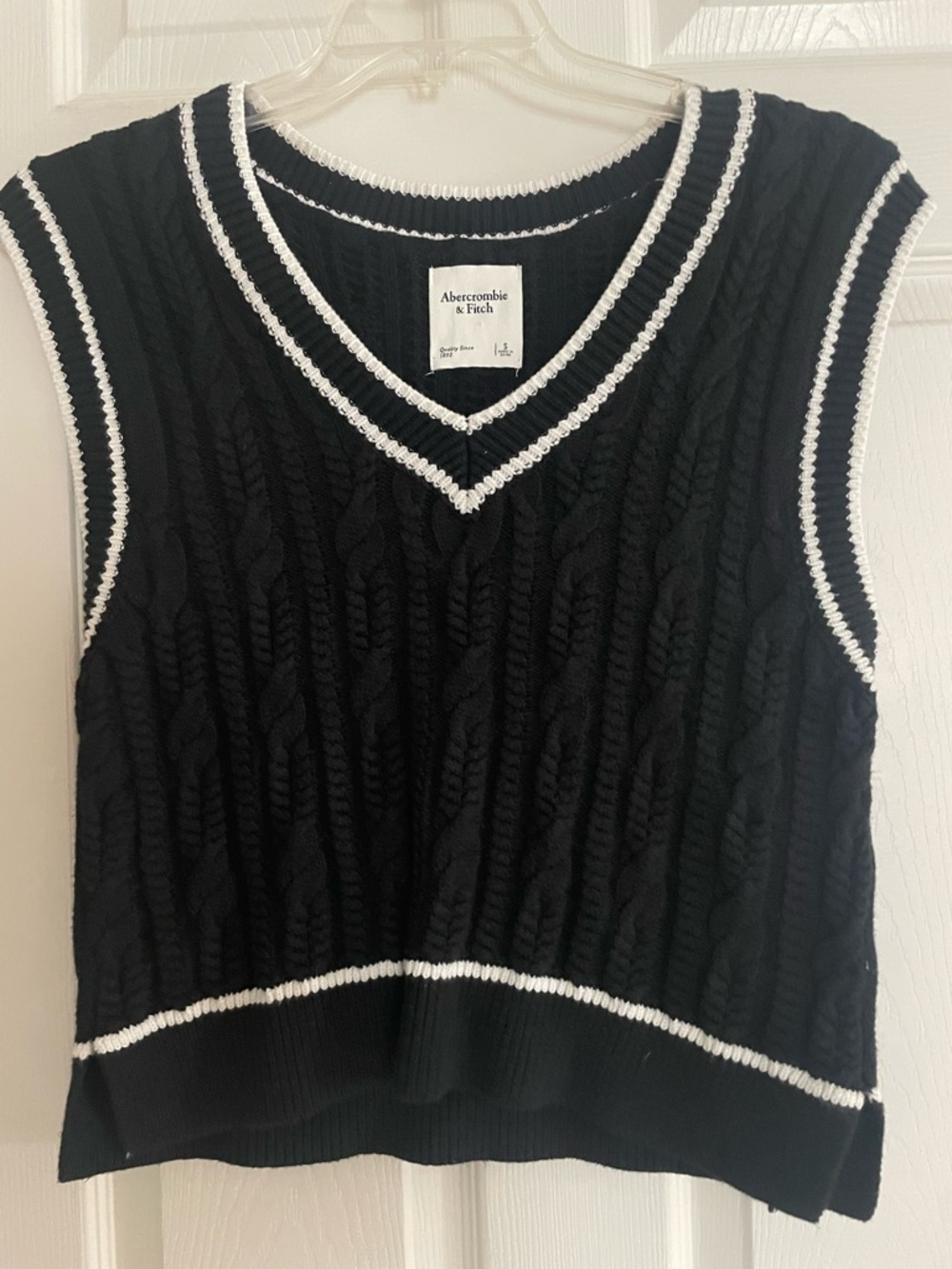 Abercrombie & Fitch Black Sweater Vest with White Trim